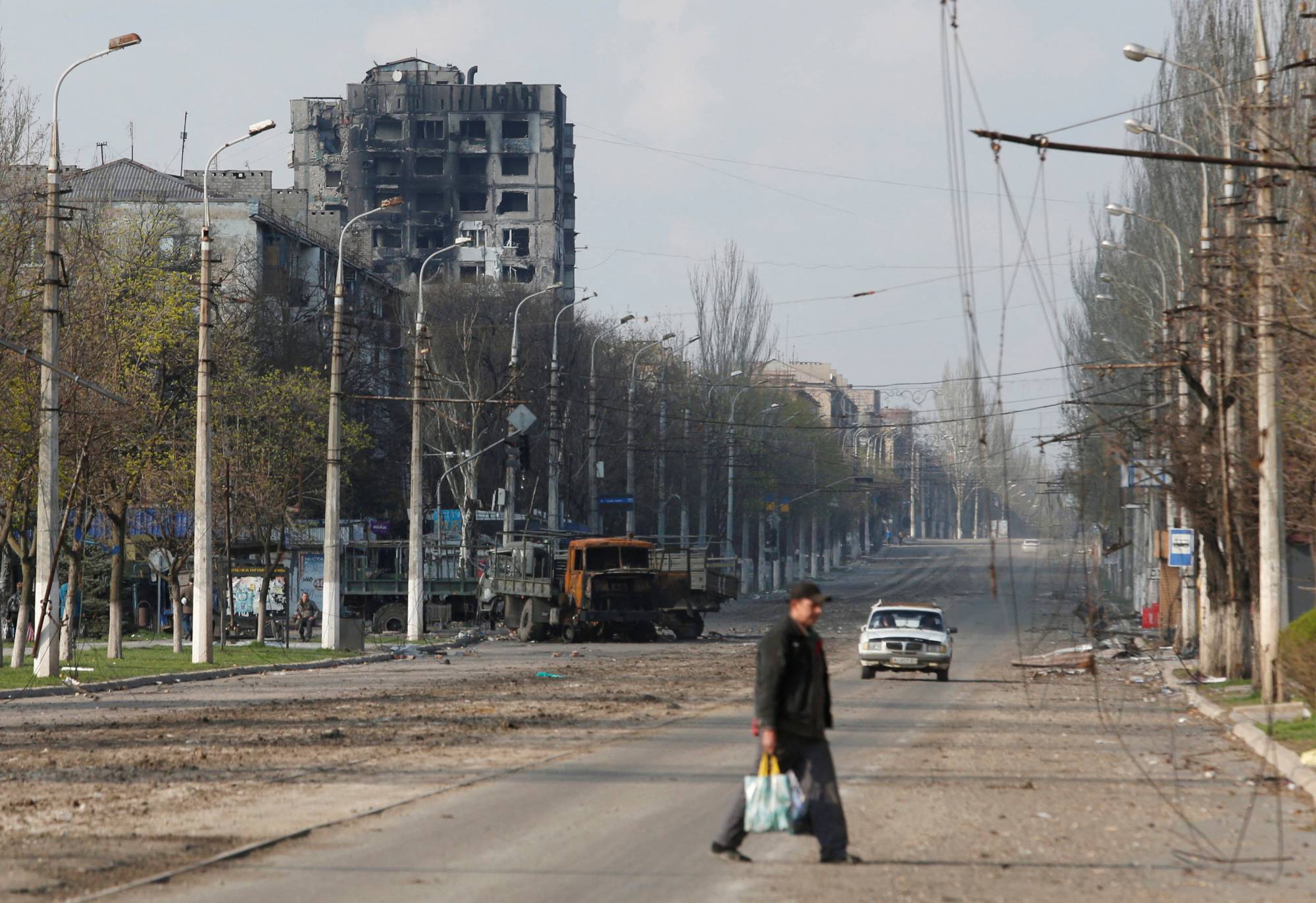 A damaged street in Mariupol on Friday | reuters