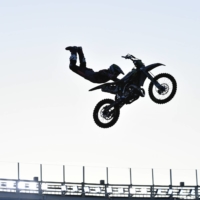 A rider takes flight in a moto X demonstration event on Friday. In welcoming the X Games, Japan became its fifth Asian host — following Thailand, Malaysia, South Korea and China — as well as the 12th overall outside the United States. | DAN ORLOWITZ 
