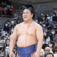 Wakatakakage speaks during an interview after winning the Spring Grand Sumo Tournament on March 27. | KYODO
