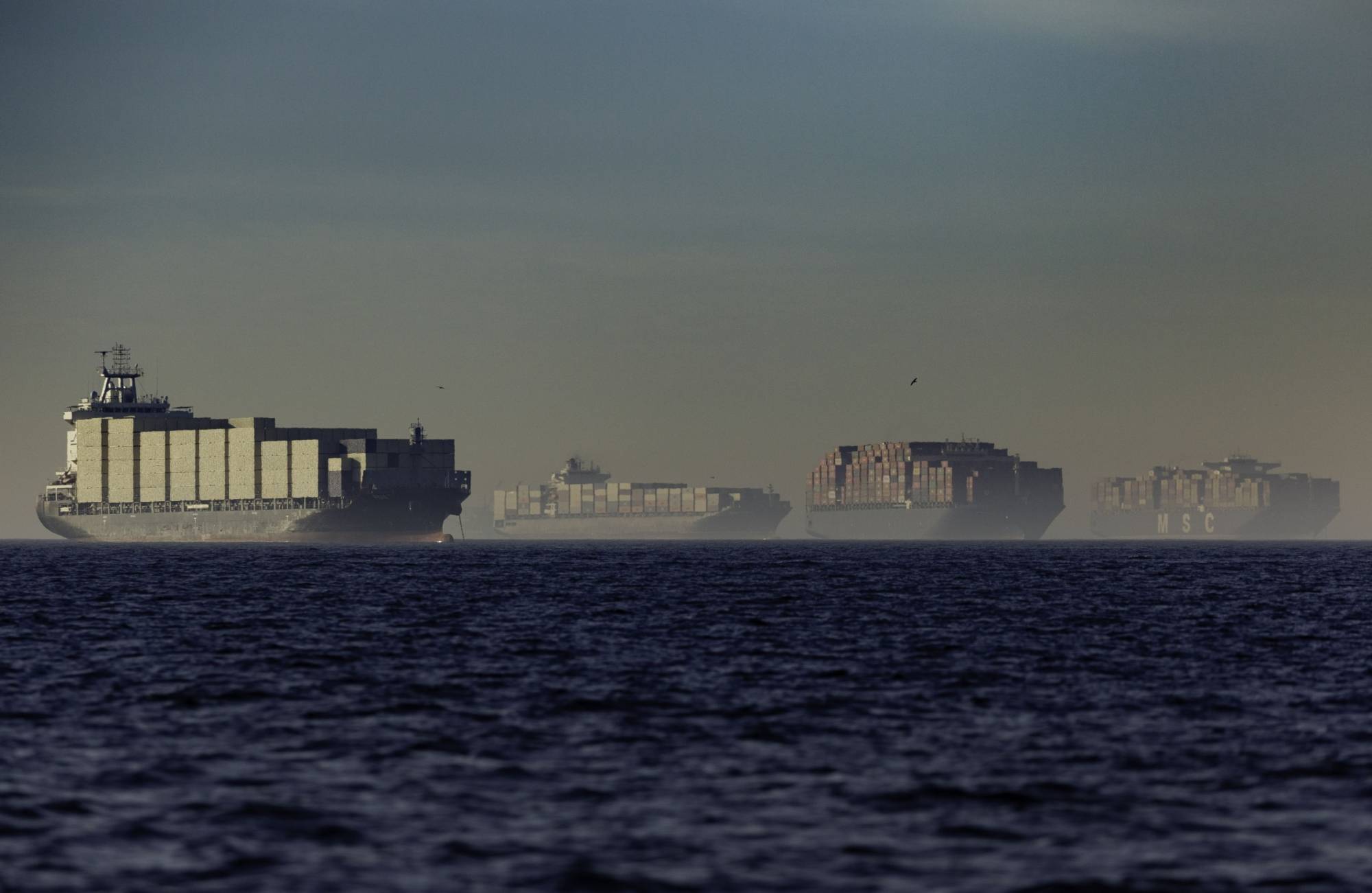 The total container-ship count for America’s dual hub of Los Angeles and Long Beach reached at least 57 vessels on Wednesday, the highest since late February.  | BLOOMBERG