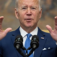 U.S. President Joe Biden speaks at the White House in Washington on Thursday.  | AFP-JIJI