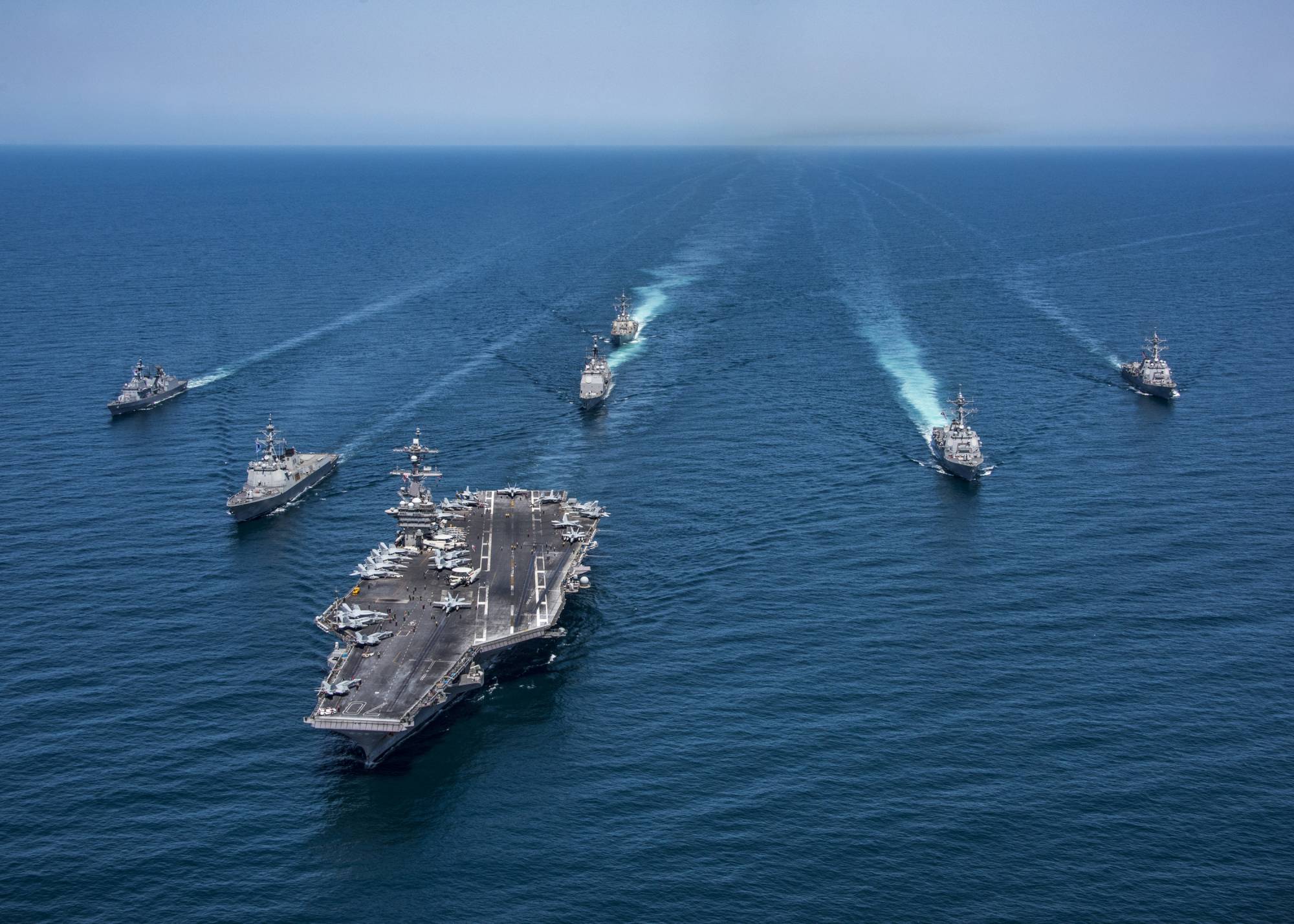 South Korean destroyers and U.S. warships transit the western Pacific Ocean in 2017. | U.S. Navy / via REUTERS 