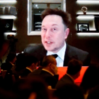 Elon Musk attends a session of the China Development Forum in Beijing via video link in March 2021.  | REUTERS