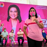 Philippine Vice President Leni Robredo, a presidential candidate, speaks during a campaign rally in Quezon City, Metro Manila, in February. | REUTERS 