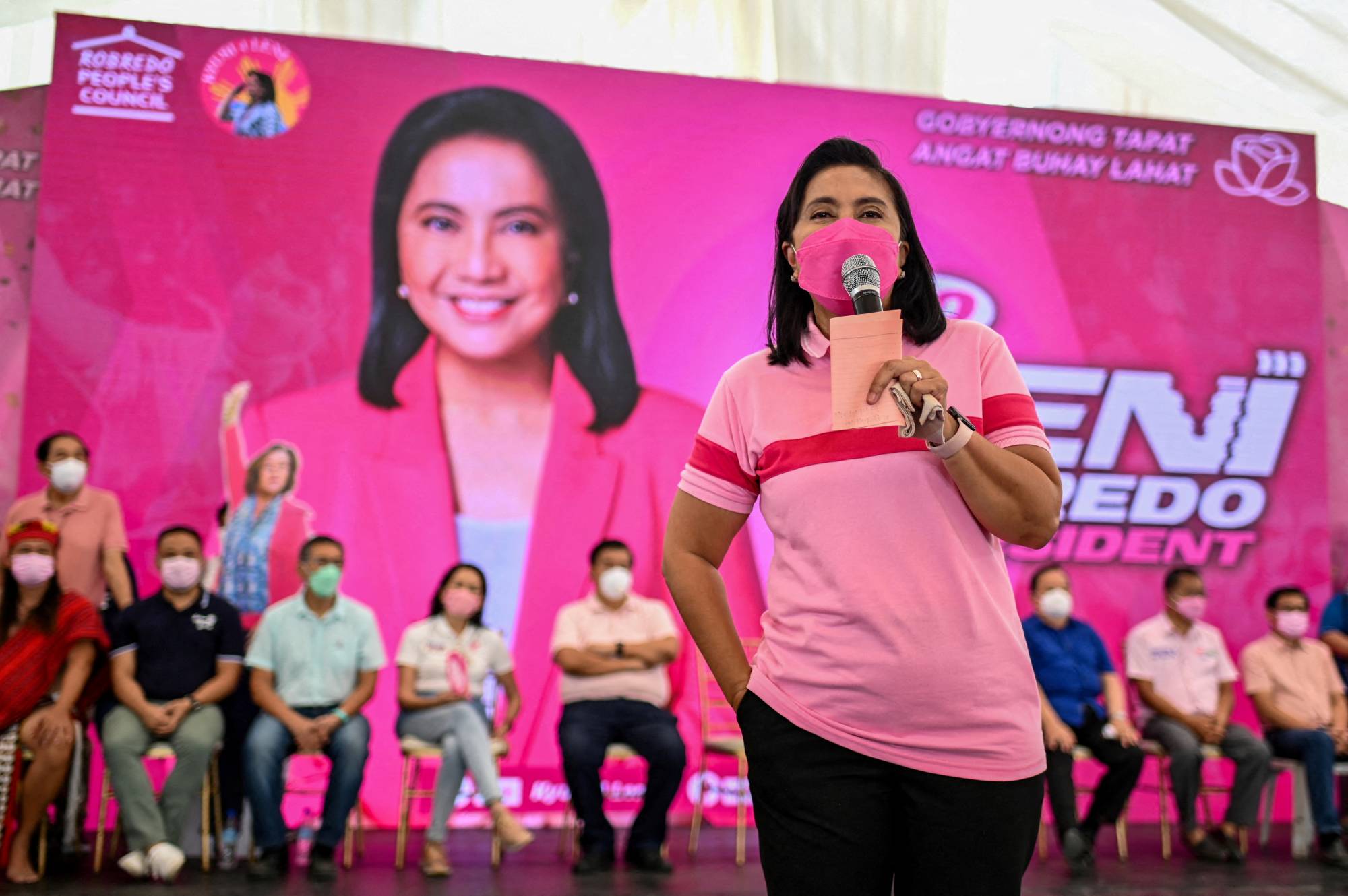 Philippine Vice President Leni Robredo, a presidential candidate, speaks during a campaign rally in Quezon City, Metro Manila, in February. | Reuters 