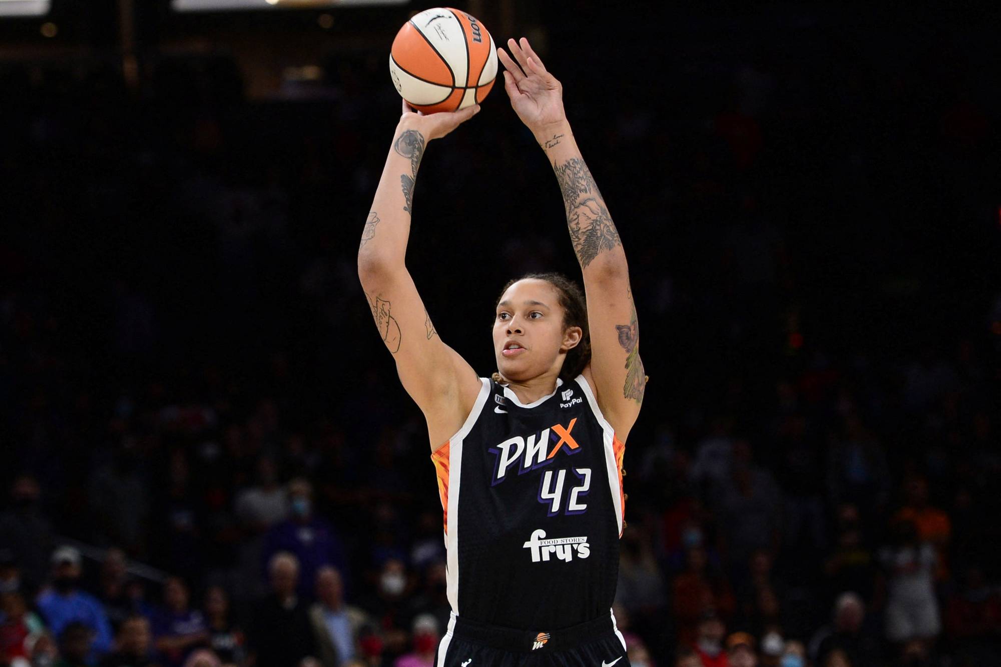 Phoenix Mercury center Brittney Griner has been detained in Russia, where she plays during the WNBA offseason, since February. | USA TODAY / VIA REUTERS