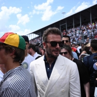 David Beckham tours the grid before the Miami Grand Prix on Sunday. | AFP-JIJI