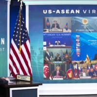 U.S. President Joe Biden participates virtually during the Association of Southeast Asian Nations meeting in the Eisenhower Executive Office Building in Washington in 2021. | BLOOMBERG