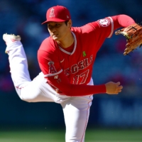 Shohei Ohtani pitches against the Rays on Wednesday in Anaheim, California.  | USA TODAY / VIA REUTERS