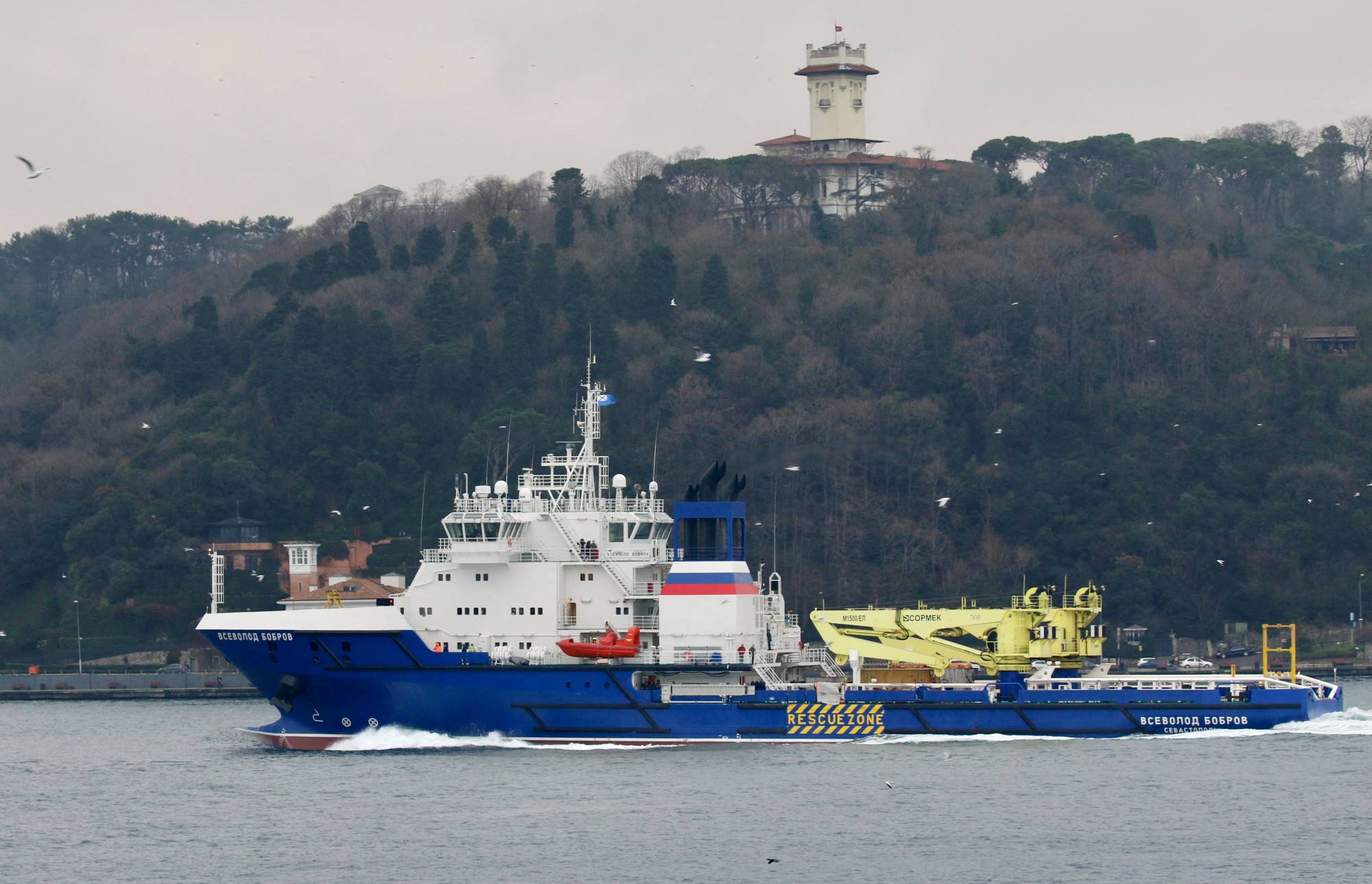 Russian Navy's Black Sea Fleet logistics support ship Vsevolod Bobrov sails in the Bosphorus, in Istanbul, on Jan. 7. | REUTERS