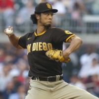 San Diego Padres starting pitcher Yu Darvish throws against the Atlanta Braves in the first inning at Truist Park on Saturday.  | USA TODAY / VIA REUTERS 