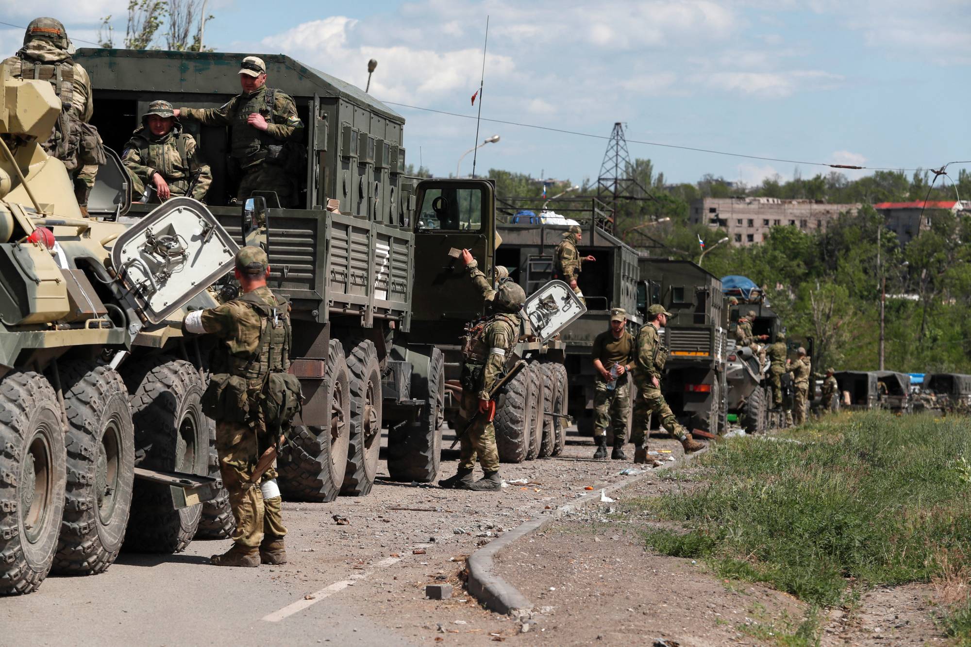 A convoy of pro-Russian troops in Mariupol on Monday | Reuters 