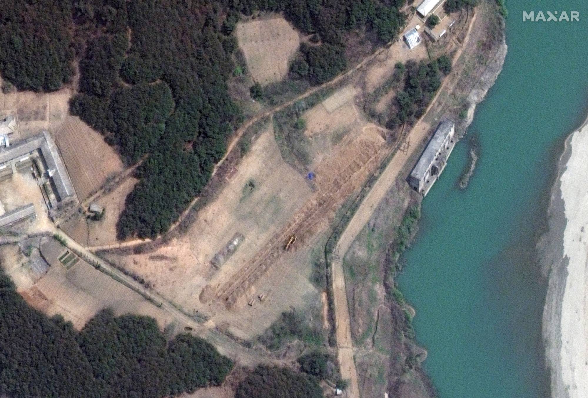 A satellite image shows an overview of new excavation activity at the Yongbyon nuclear complex in North Korea in April. | Satellite image ©2022 / Maxar Technologies / via REUTERS 
