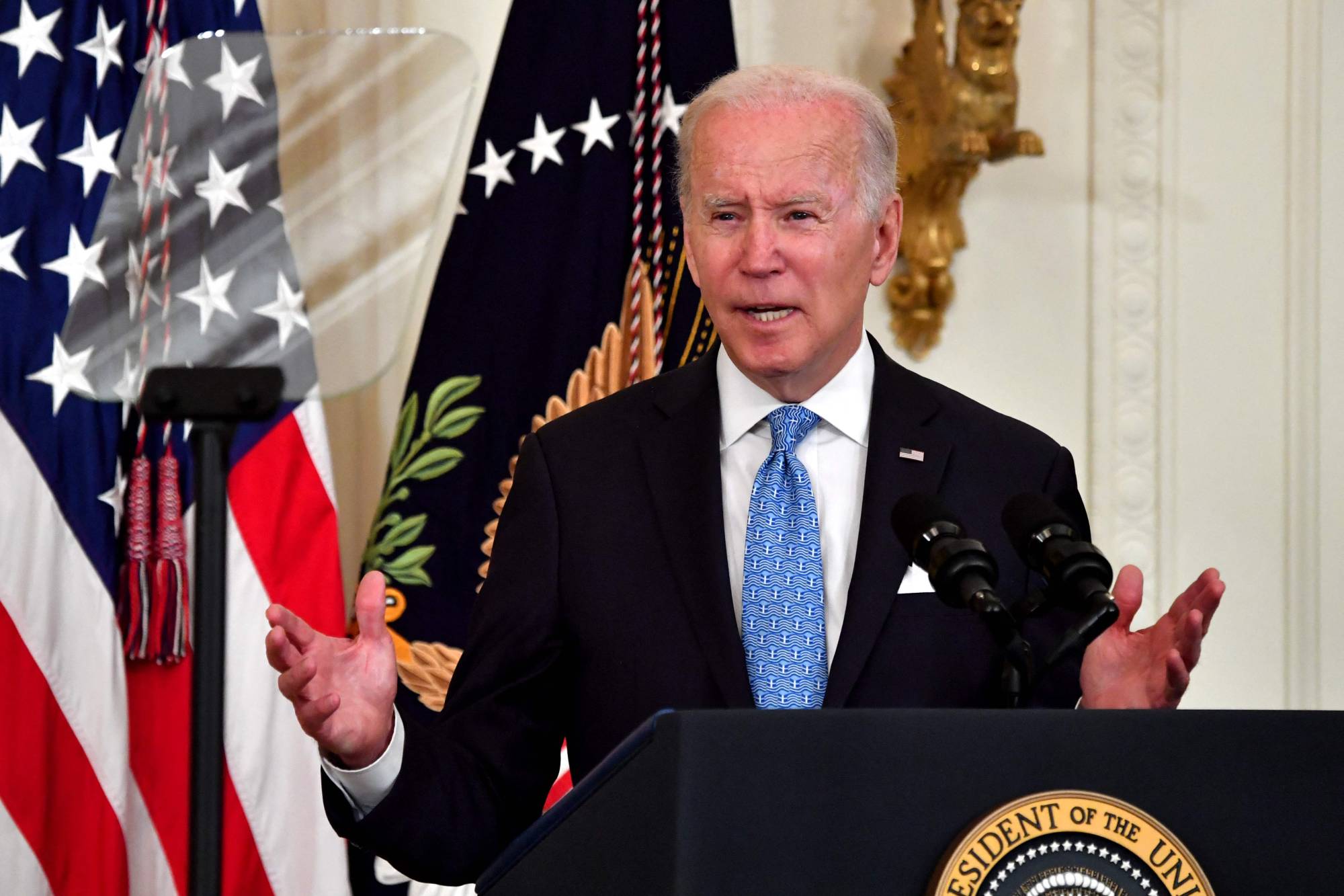 U.S. President Joe Biden speaks during an event at the White House in Washington on Monday. | AFP-Jiji
