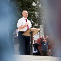 Pennsylvania State Sen. Doug Mastriano in April 2020. This March, Mastriano held a campaign event in Gettysburg at which attendees signed a petition calling on Pennsylvania to decertify the state’s 2020 results. | REUTERS