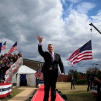 Rep. Ted Budd of North Carolina speaks at a rally for Donald Trump in Selma, North Carolina, on April 9. Budd’s folksy demeanor comes packaged with a hard ideological edge that attracted Trump’s endorsement in the Republican Senate primary. | VEASEY CONWAY / THE NEW YORK TIMES