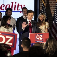 Dr. Mehmet Oz, a celebrity surgeon and Republican Senate candidate, speaks to supporters at an Election Night gathering in Newtown, Pennsylvania, on Tuesday. A high-spending primary contest between Oz and David McCormick is likely headed for a statewide recount with the race too close to call. | BRYAN ANSELM / THE NEW YORK TIMES
