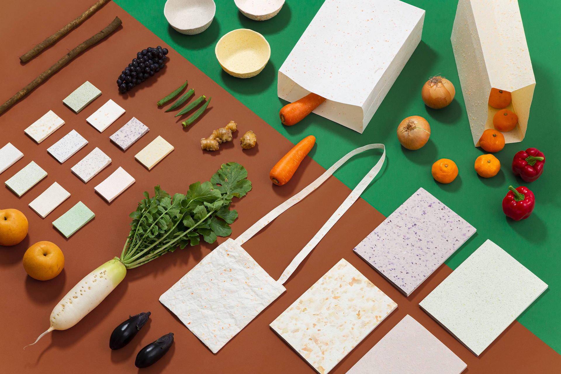 Food Paper, produced by Igarashi Paper, is fully biodegradable and uses vegetable and fruit waste to color and texture Japanese washi paper. | IGARASHI PAPER