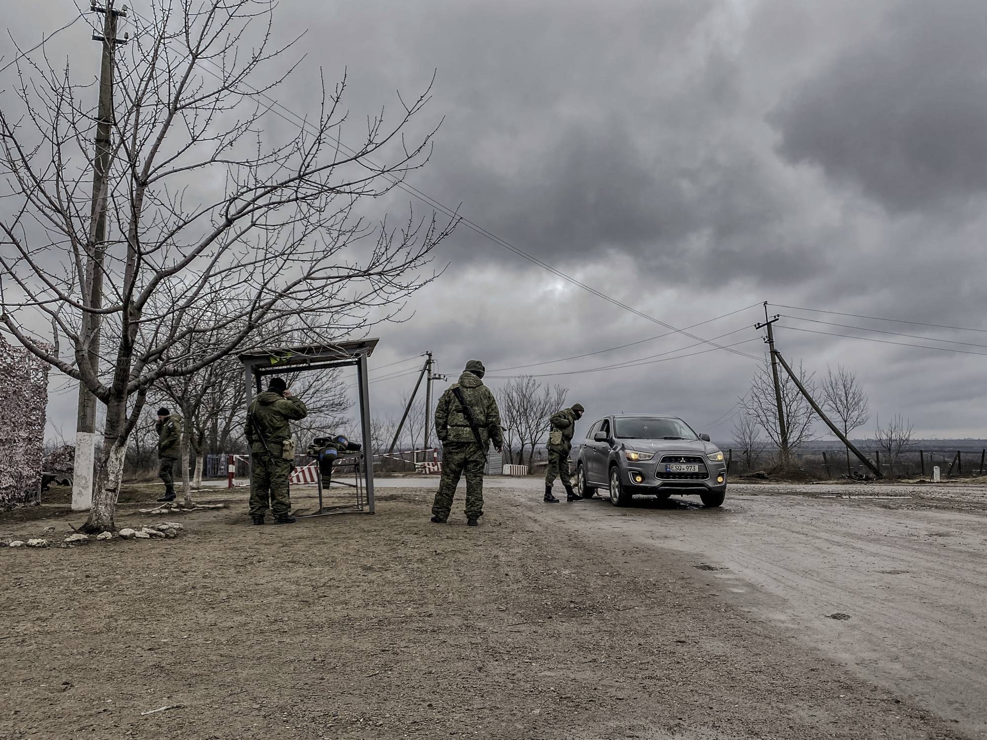 Russian troops at the entrance to the village of Varnita, Transnistria, a breakaway region in eastern Moldova, on March 4 | Laetitia Vancon / The New York Times