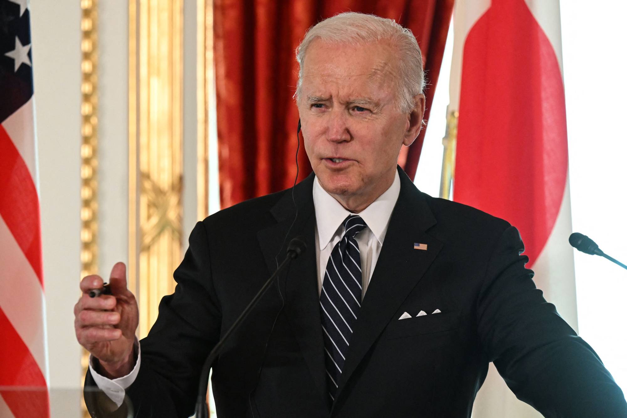 U.S. President Joe Biden speaks during a news conference at the Akasaka Palace in Tokyo on Monday. | AFP-JIJI