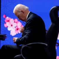 U.S. President Joe Biden attends the virtual Indo-Pacific Economic Framework for Prosperity launch event at Izumi Garden Gallery in Tokyo on Monday. | REUTERS