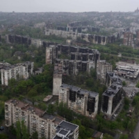 The central district of the port city of Mariupol, Ukraine, on May 18. The Kremlin has gone to extraordinary lengths to silence dissent on the war. On state television, the war’s opponents are regularly branded as traitors.  | AFP-JIJI
