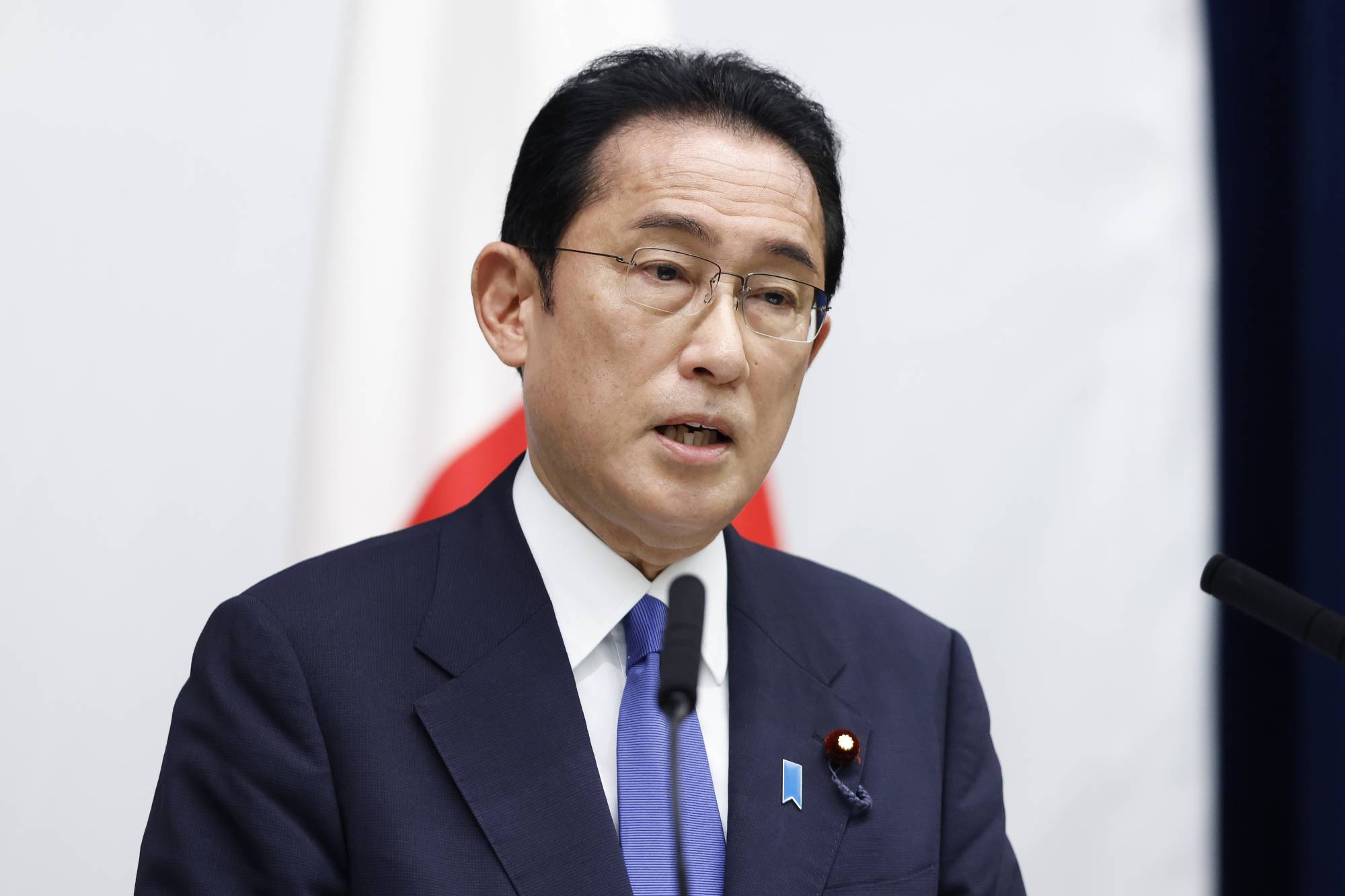 Prime Minister Fumio Kishida speaks during a news conference following the 