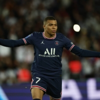 Paris Saint-Germain\'s Kylian Mbappe celebrates after scoring against Marseille during a Ligue 1 match in Paris in April. | REUTERS