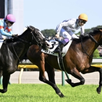 Do Deuce (right) wins the Japanese Derby ahead of second-favorite Equinox at Tokyo Racecourse on Sunday. | KYODO