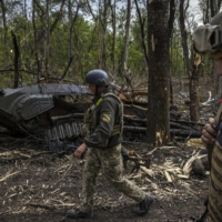 Destroyed Russian armored vehicles not far from the Seversky Donets River near Sievierodonetsk, Ukraine, on Wednesday. | IVOR PRICKETT / THE NEW YORK TIMES
