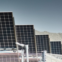 Solar panels power a green hydrogen-producing electrolyzer plant for the Anglo American Platinum mine in Mogalakwena, South Africa, on May 6. | BLOOMBERG