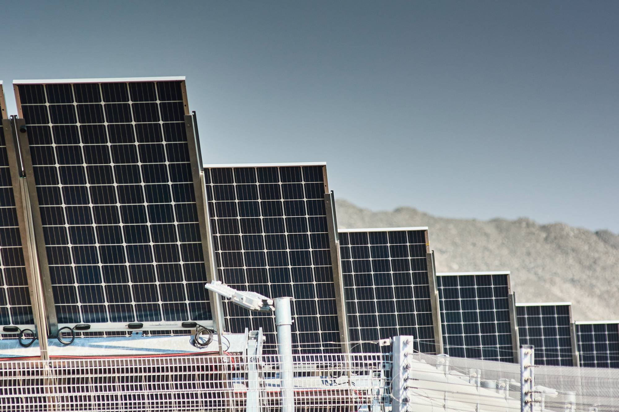 Solar panels power a green hydrogen-producing electrolyzer plant for the Anglo American Platinum mine in Mogalakwena, South Africa, on May 6. | Bloomberg