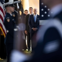 President Joe Biden at a Coast Guard change of command ceremony Wednesday in Washington. | DOUG MILLS / THE NEW YORK TIMES