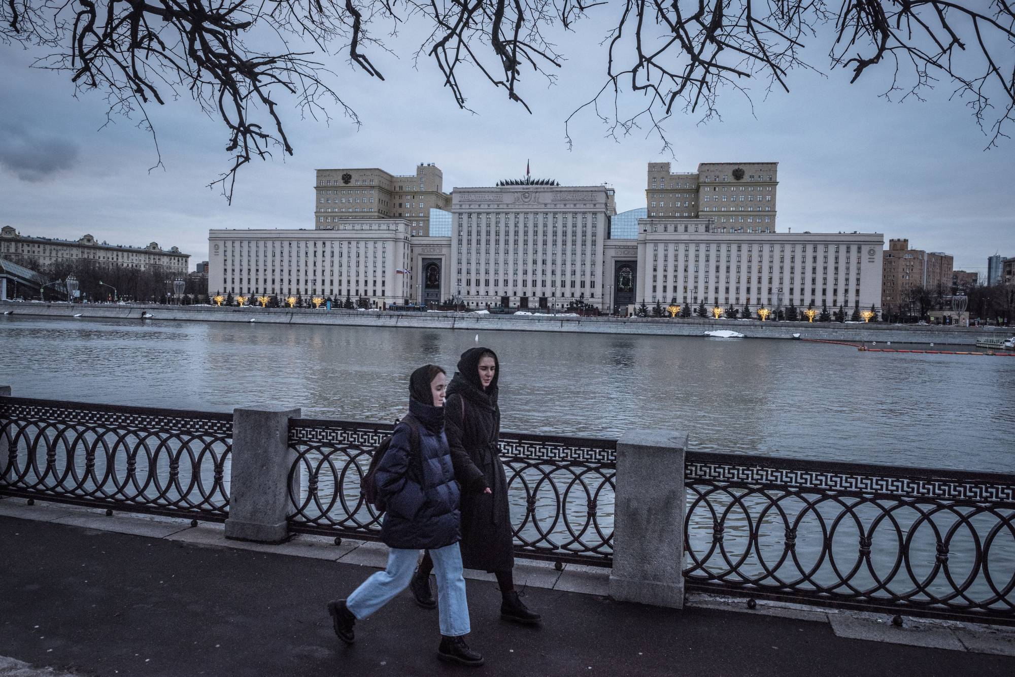 A building of the Russian Defense Ministry in Moscow on Feb. 18. Three months ago, President Vladimir Putin signed a law designed to silence war against Ukraine criticizers; now, at least 50 people face yearslong prison terms. | Sergey Ponomarev / The New York Times