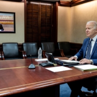 U.S. President Joe Biden holds virtual talks with Chinese President Xi Jinping from the Situation Room at the White House in Washington on March 18.  | THE WHITE HOUSE / VIA REUTERS