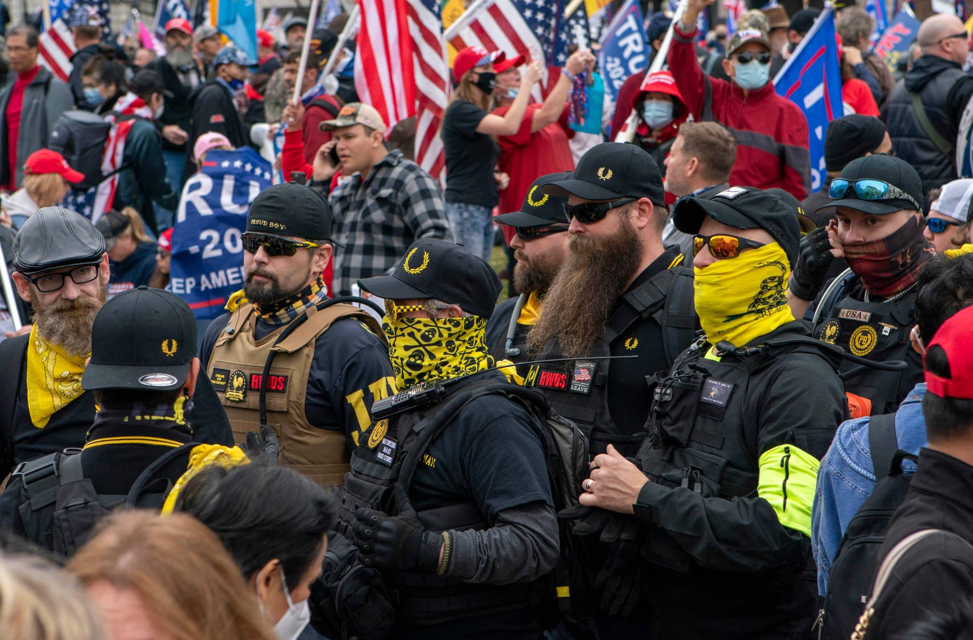 Members of the Proud Boys join supporters of U.S. President Donald Trump as they demonstrate in Washington on Dec. 12, 2020. | AFP-JIJI