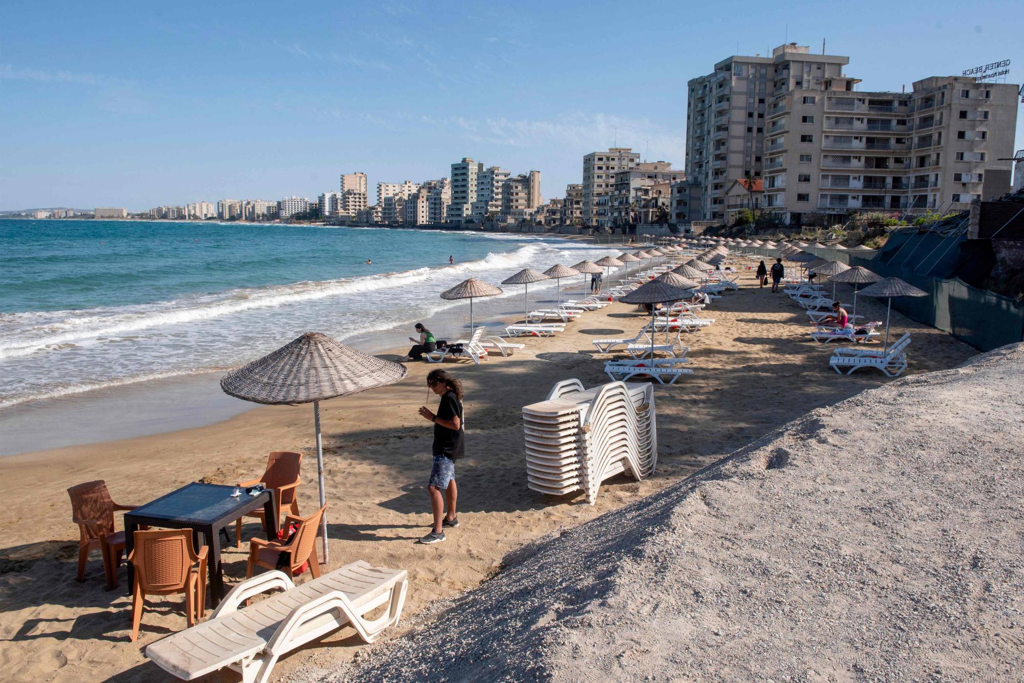 A beach in Famagusta, Cyprus, which has taken a hit due to a halt in tourism from Russia. | AFP-Jiji
