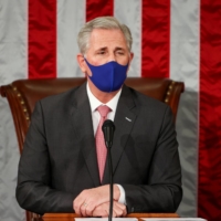 U.S. House Minority Leader Kevin McCarthy speaks on the House floor at the U.S. Capitol in January 2021.   | POOL VIA REUTERS