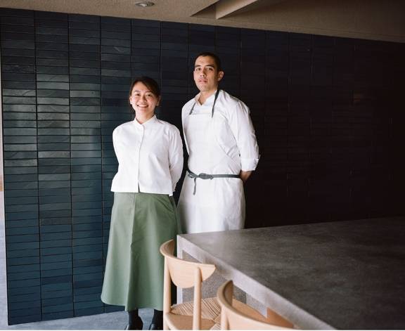 Chef Coleman Griffin (right) and service manager Kathy Jeon have dedicated themselves to making the most of their Lake Biwa location. | MAX HOUTZAGER
