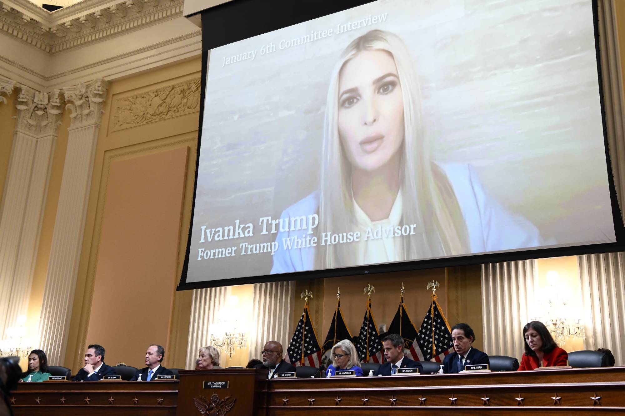 Remarks from Ivanka Trump, Donald Trump's daughter, are shown during the hearing in Washington on Thursday. | Kenny Holston / The New York Times 
