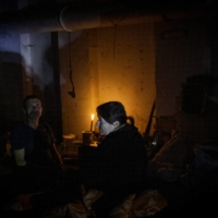 Civilians shelter in an apartment block basement in Lysychansk | IVOR PRICKETT / THE NEW YORK TIMES

