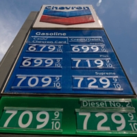 Fuel prices at a Chevron station in San Francisco on Thursday  | BLOOMBERG 