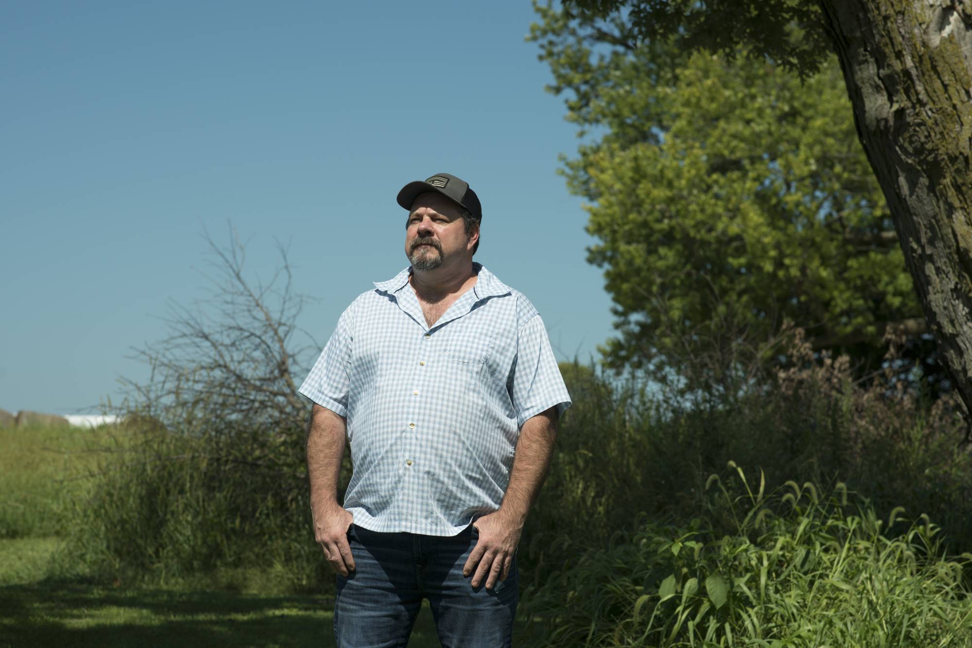 Ron Meek, a former meat processor, in Wever, Iowa, in 2021. An influential system overseen by retailers and clothing makers ranks petroleum-based synthetics like “vegan leather” as more environmentally sound than natural fibers. | Neeta Satam / The New York Times