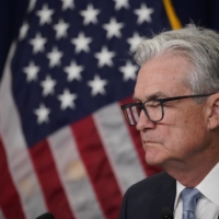 U.S. Federal Reserve Chairman Jerome Powell holds a news conference after the Federal Open Market Committee raised its main interest rate by three-quarters of a percentage point Wednesday. | BLOOMBERG