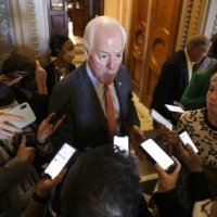 Sen. John Cornyn of Texas talks to reporters on Capitol Hill in Washington on June 6. The involvement of the conservative Cornyn in senate bipartisan talks means that resulting gun legislation proposals, if any, are likely to include only incremental steps.  | (OLIVER CONTRERAS/THE NEW YORK TIMES