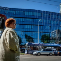 Nastya Dahno in Vilnius, Lithuania, on May 23. Her trip to Vilnius from Dnipro, Ukraine, included 36 nervous hours on a crowded train. | GORDON WELTERS / THE NEW YORK TIMES