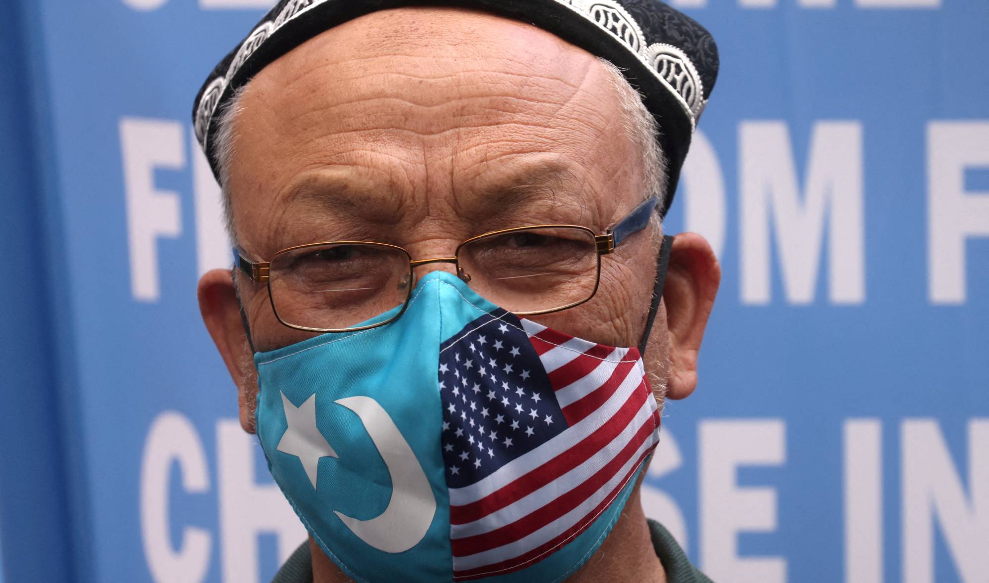 Jamal Rehi takes part in a protest in front of the U.S. State Department to urge the international community to take action against China's treatment of the Uyghur people in the Eastern Turkestan (Xinjiang) region, in Washington in May, 2021. | REUTERS