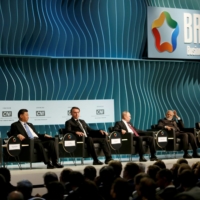 The leaders of South Africa, China, Brazil, Russia and India attend the BRICS summit in Brasilia in November 2019. Nonalignment in the wake of the Ukraine invasion is easier said than done. | REUTERS