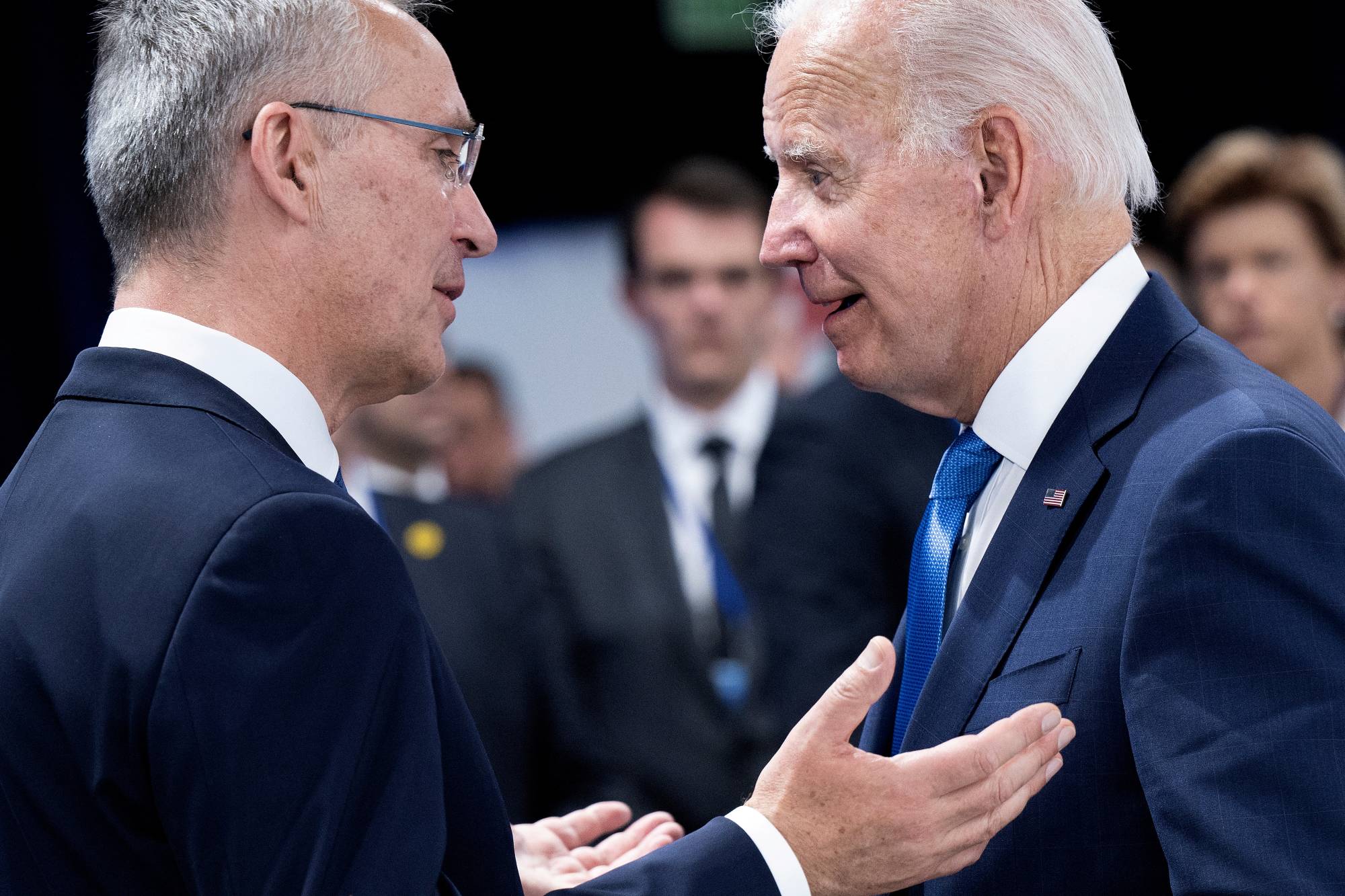 U.S. President Joe Biden and NATO Secretary-General Jens Stoltenberg attend the NATO summit in Madrid on Wednesday.  | POOL / VIA REUTERS 