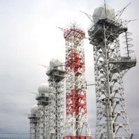 A Ground Self-Defense Force coastal surveillance team keeps an eye on suspicious ships and aircraft around the clock, using five surveillance radar antenna on the peak of Mount Inbi on Yonaguni Island. | NISHINIPPON SHIMBUN
